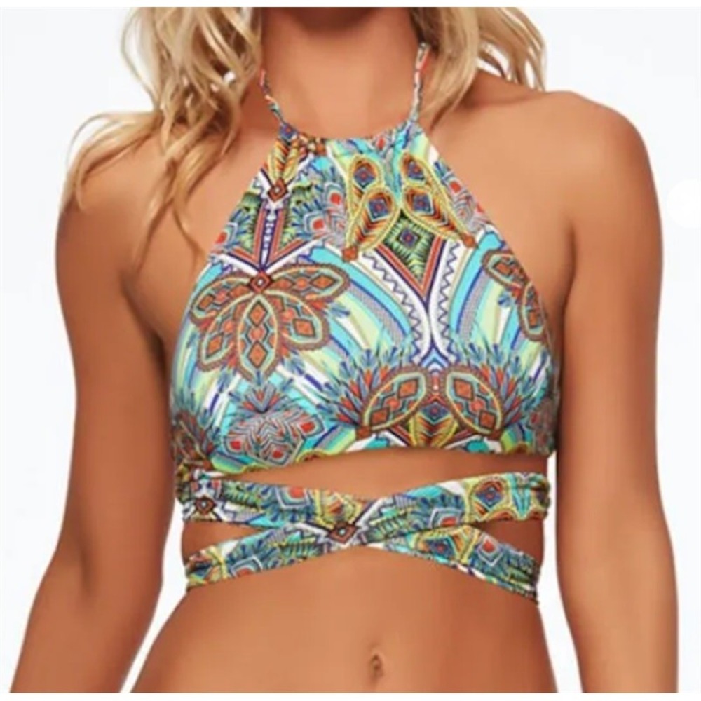 NWT L*Space S Zulu Tribal Lizzie Wrap Bikini Swimsuit Top 117799